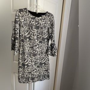 Tommy Hilfiger black and white dress with bell sleeves. Zipper up back